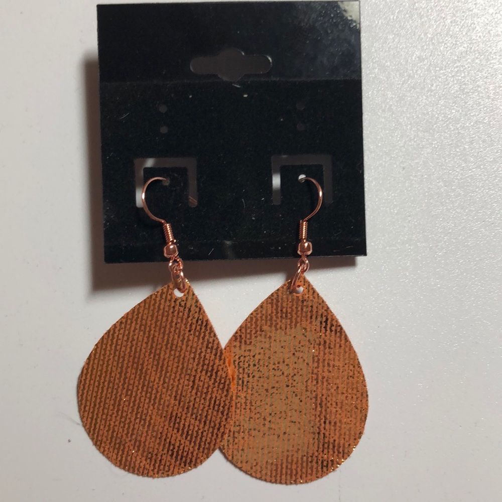 Custom Genuine Leather Orange Teardrop Earrings